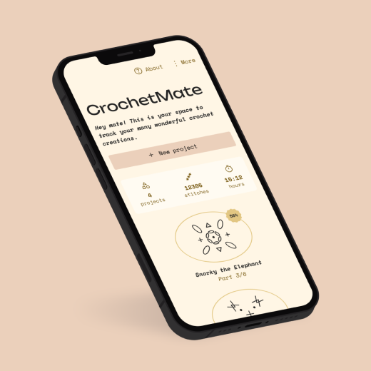 Phone mockup of CrochetMate app.