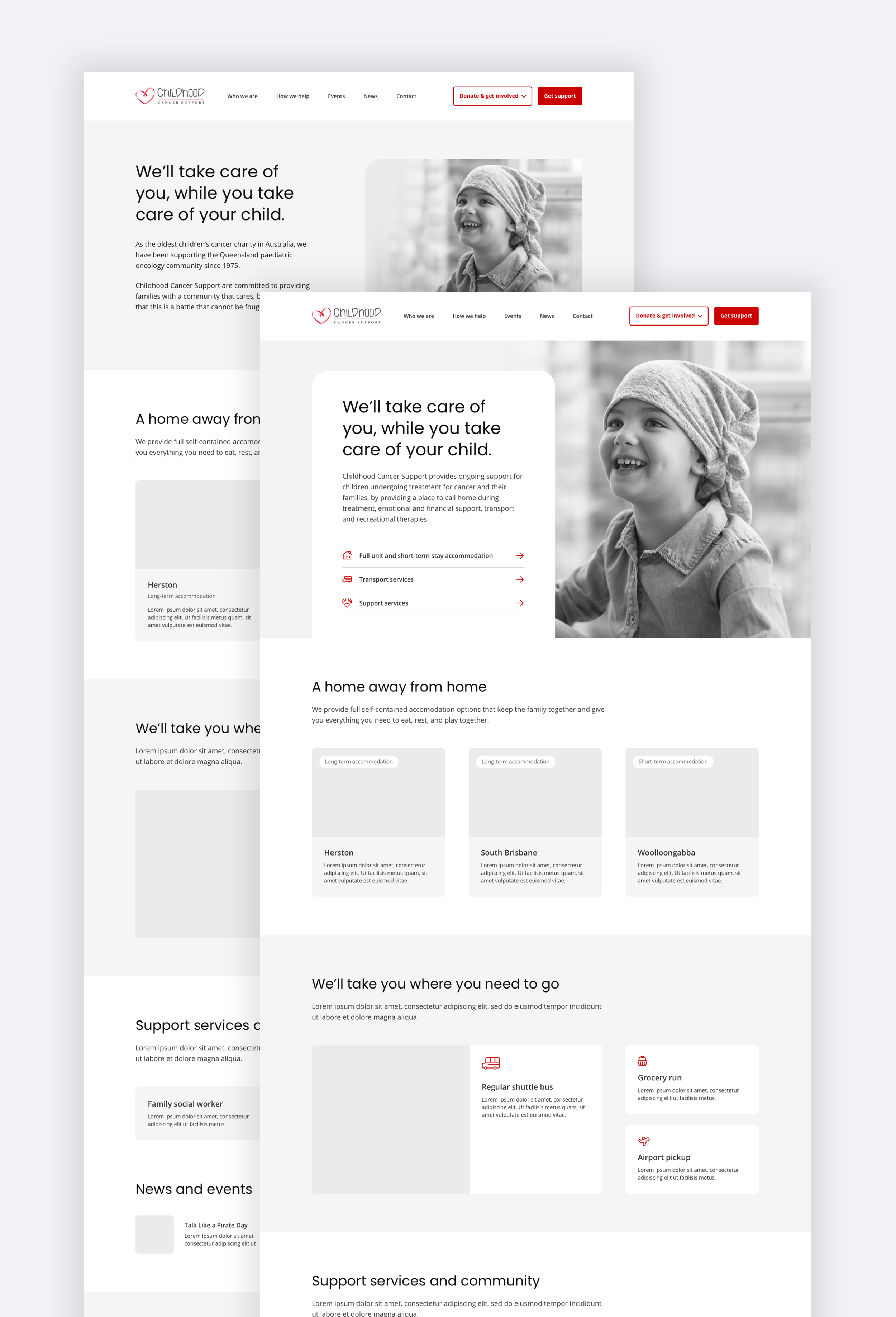 Wireframes for homepage.