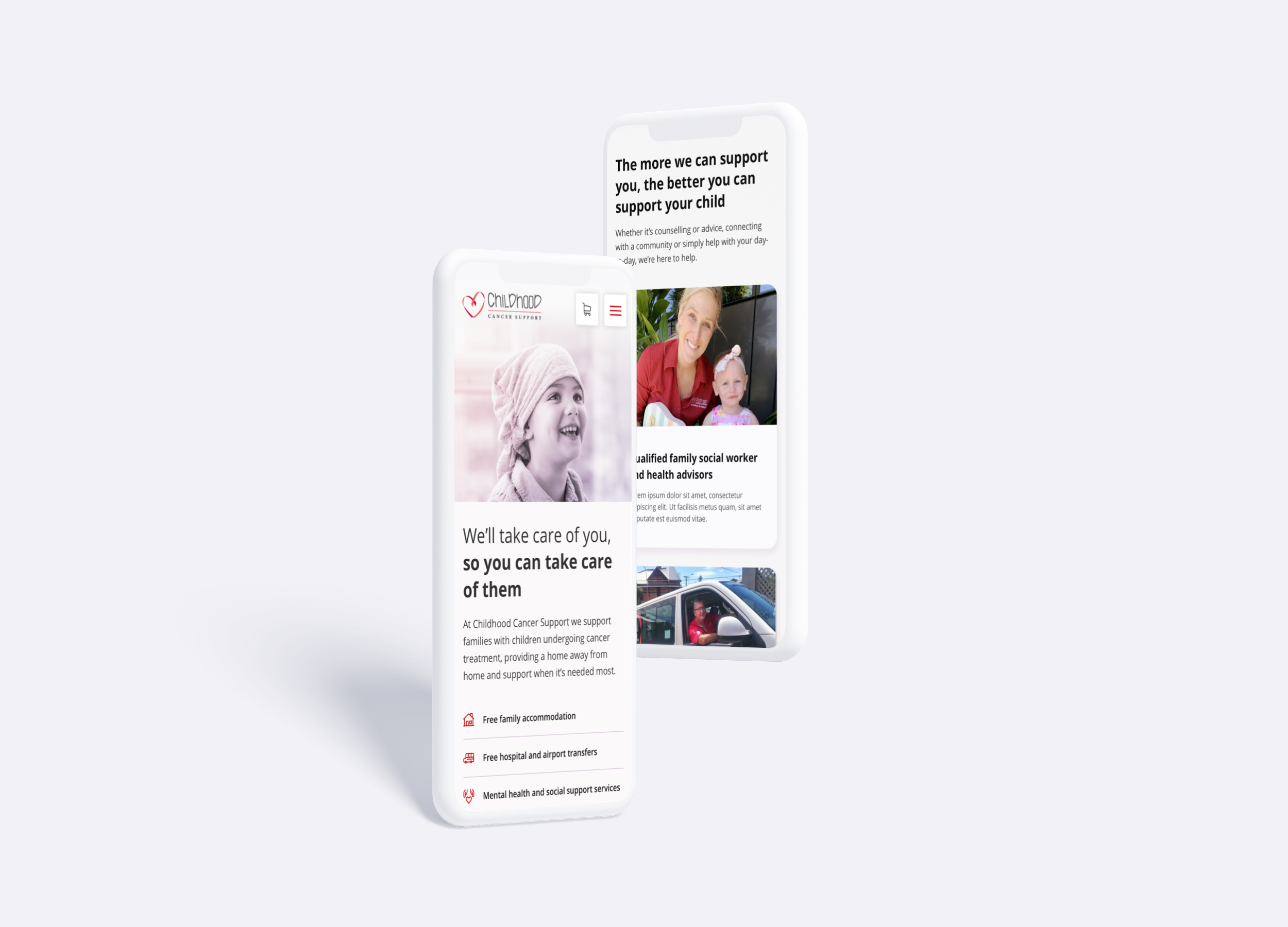 Phone mockups of homepage.