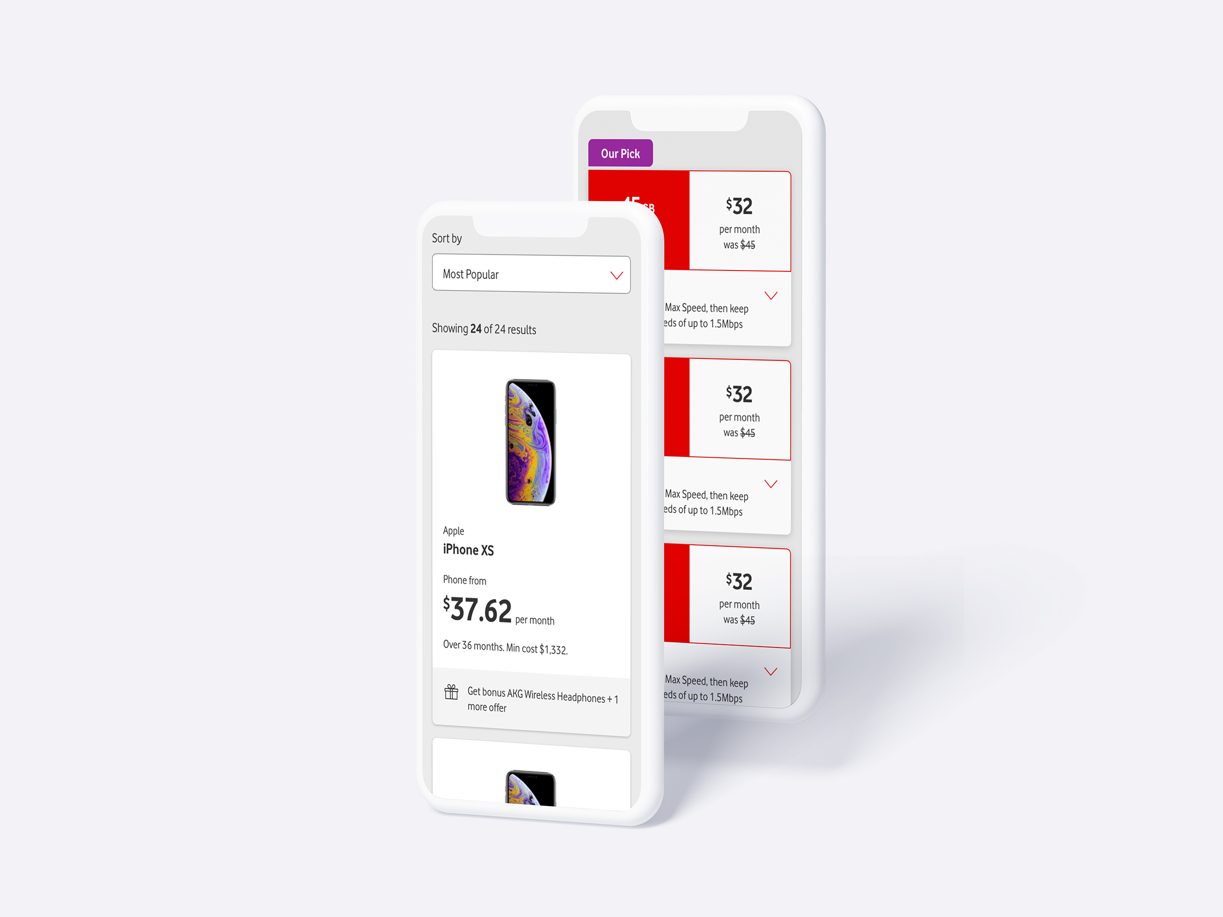 Phone mockups of device listing and plan pages.